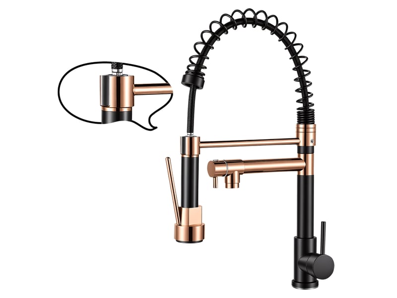 Mitigeur cuisine pivotant 360°- robinet 46cm avec ressort extensible et 2 modes de pulvérisation - doré - Conforama B
