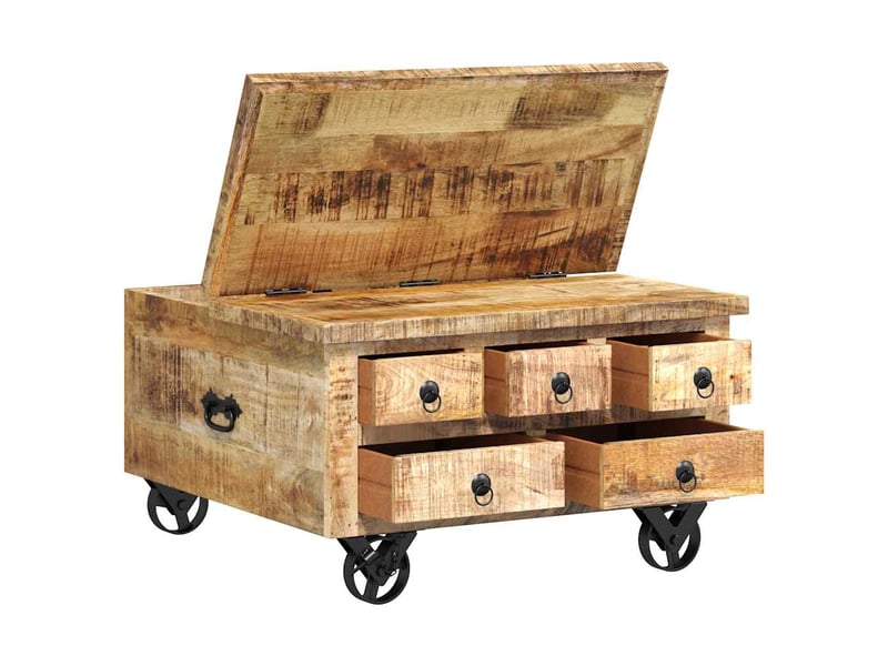  Table basse | table d'appoint salon bois de manguier brut 70 x 70 x 40 cm  - Conforama E