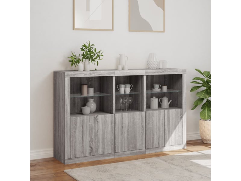  Buffet - bahut - meuble de rangement avec lumières led sonoma gris 162x37x100 cm  - Conforama D