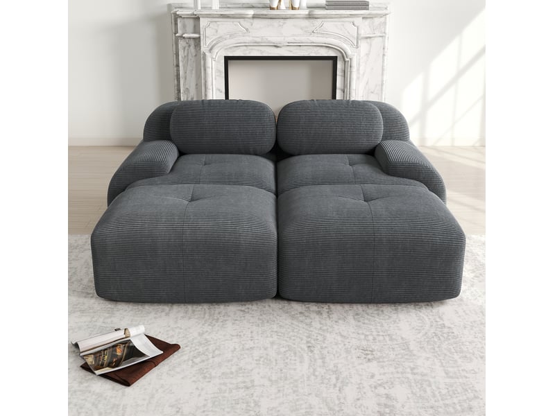  Canapé modulable 2 places modenvie sans cadre en velours côtelé gris 208 x 178 x 70 cm  - Conforama B