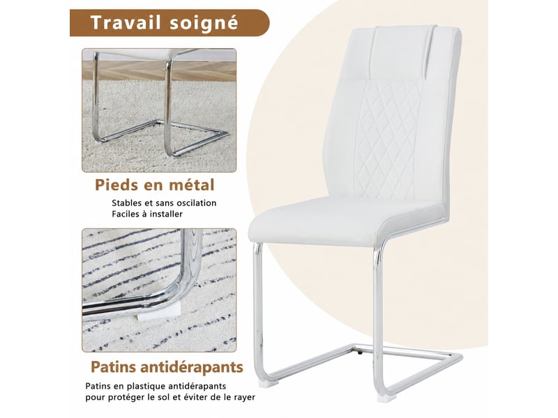 Lot de 4 chaises de salle à manger blanches en simili, 41 x 48 x 97 cm - Conforama E