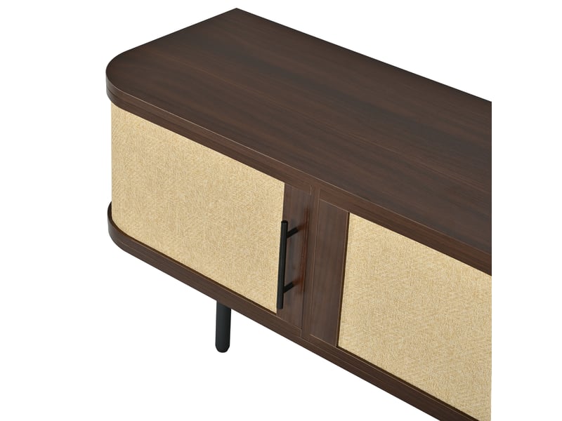  Meuble tv noyer 180 cm avec façade cannage et 4 portes  - Conforama C