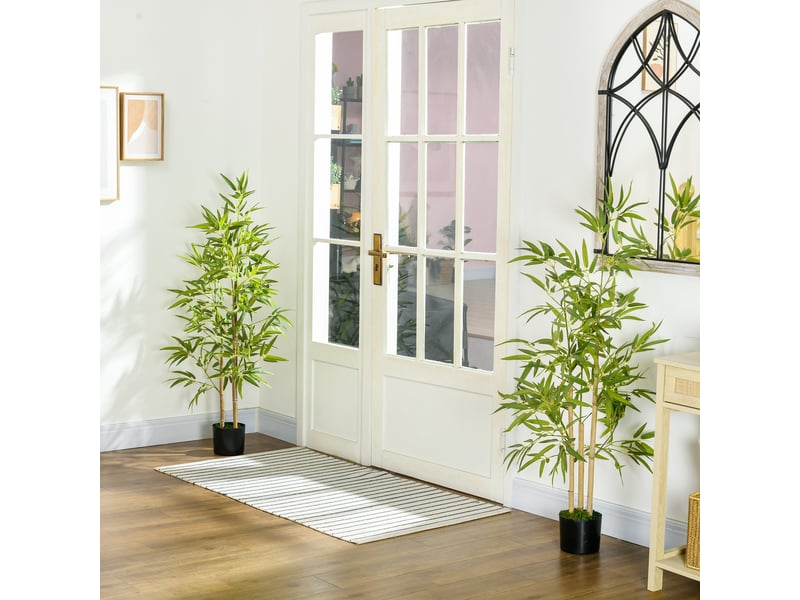  Arbre artificiel en bambou, lot de 2, 3 troncs, facile d'entretien, 120 cm, pot en ciment, vert  - Conforama C