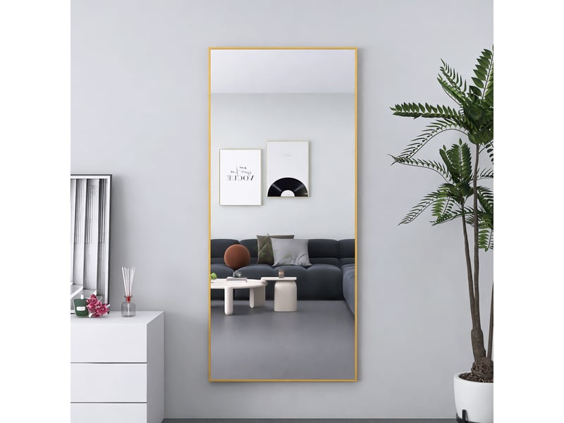  Miroir sur pied - 180 x 80 cm - or - miroir plein pied rectangulaire extra-large en verre trempé, cadre en alliage d'aluminium  - Conforama D