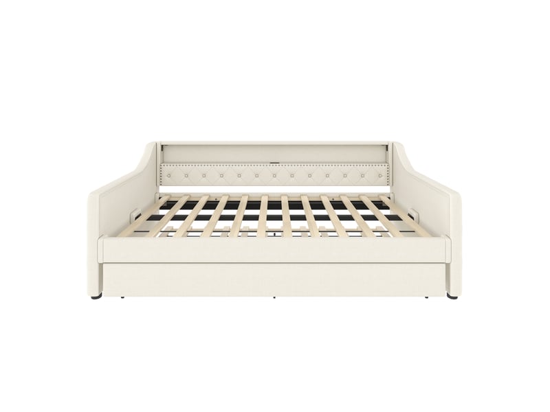  Lit banquette beige 90x200 cm avec lit gigogne, usb et led  - Conforama A