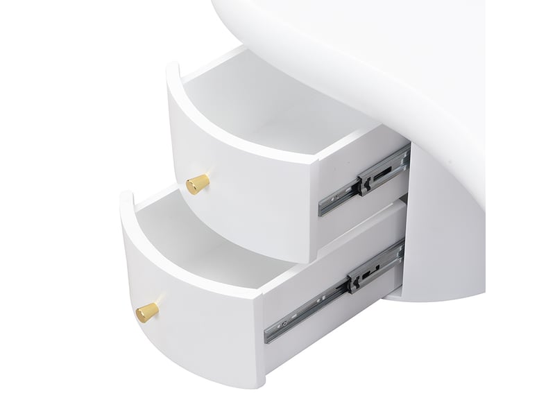  Table basse forme irrégulière 97x64x42 cm, 2 tiroirs, angles arrondis, poignées en alliage d’aluminium, mdf blanc  - Conforama E