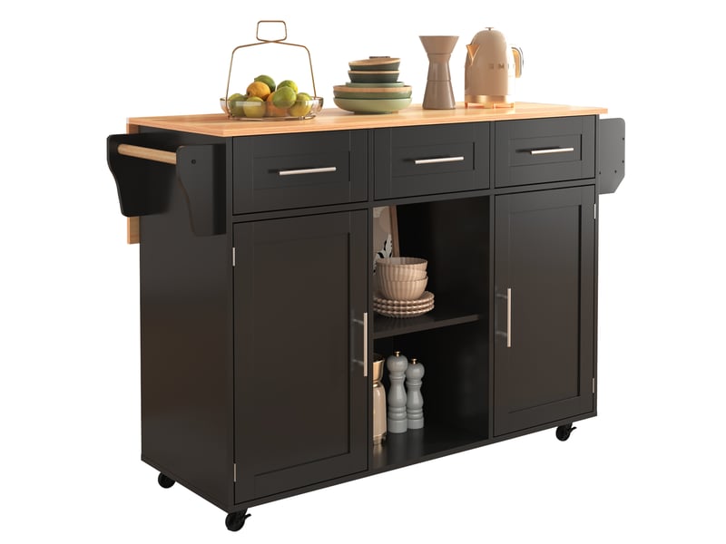  Desserte de cuisine 139x46x91,5 cm avec plateau rabattable, noir et naturel  - Conforama A
