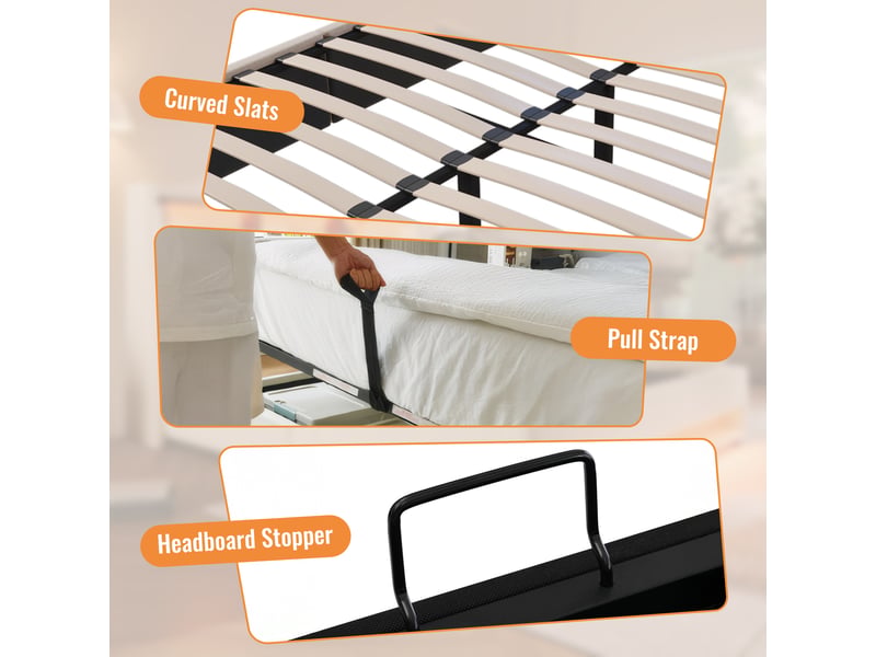 Lit coffre,160x200 cm,avec matelas et station de charge,lin,gris  - Conforama E