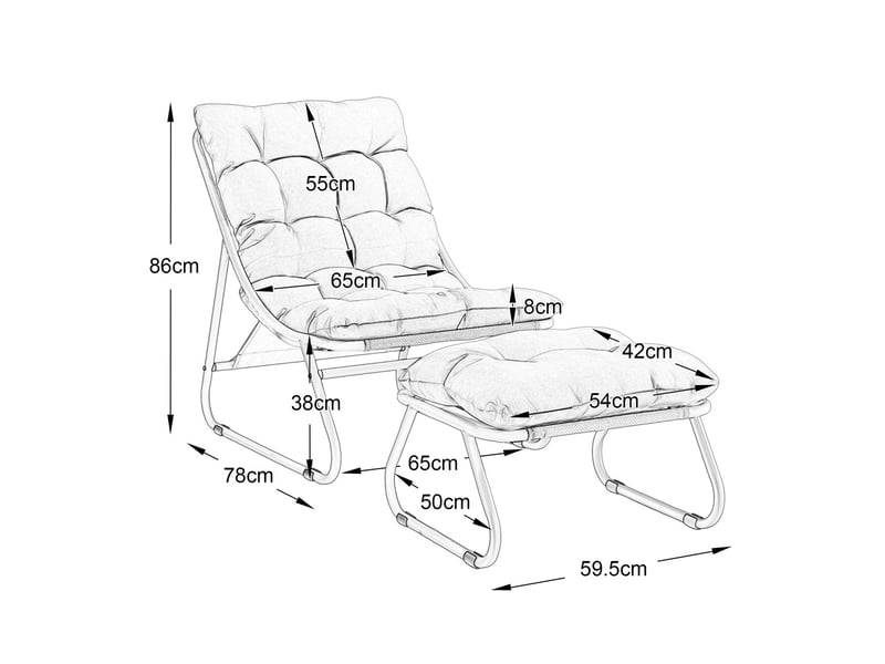  Fauteuil relax extérieur avec repose-pied - 65x78x86cm - chaise lounge inclinable avec coussin moelleux - noir et gris  - Conforama E