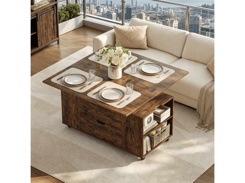  Table à manger plateau relevable table repas mobile roulettes verrouillables  - Conforama B