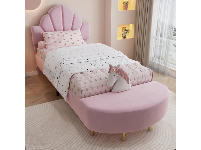 Lit simple rembourré 90x200 cm coloris rose velours lit enfant rose - Conforama B