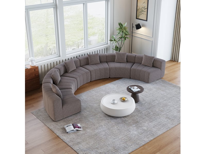 Canapé modulable modenvie 6 places semi-circulaire en chenille gris 444,5 x 222 x 73,6 cm - Conforama B