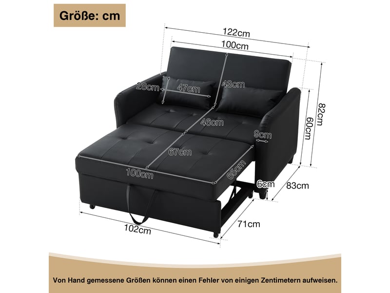  Canapé lit convertible 2 places avec revêtement en pu imperméable, dossier réglable, fonction lit extensible pour salon, 122x83x82cm.  - Conforama B