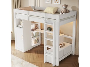 Lit mezzanine 90x200 cm <strong>OKMYHOME</strong> <strong></strong> coloris blanc