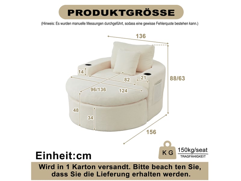  Fauteuil lounge 1 place avec repose-pieds et porte-gobelet beige evryae  - Conforama E
