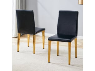 Lot de 2 chaises de salle à manger, coloris noir et doré, en simili cuir et métal, pour salon et salle à manger, style minimaliste