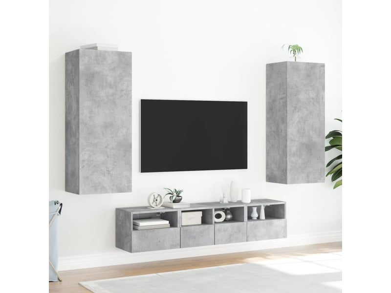  Meuble tv - banc tv - meuble de rangement mural gris béton 40,5x30x102 cm bois d'ingénierie  - Conforama D