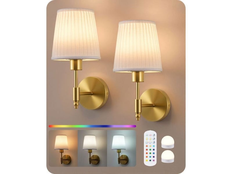  Applique murale sans fil lot de 2 style lin naturel e27 rgb dimmable avec télécommande 370618_AACYK26003_6_DROPFR - Conforama A