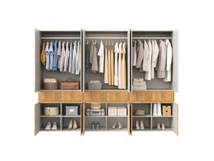 Armoire 12 portes avec 3 tiroirs et 3 penderies, finition chêne clair et gris, pour chambre, 270 × 50 × 200 cm