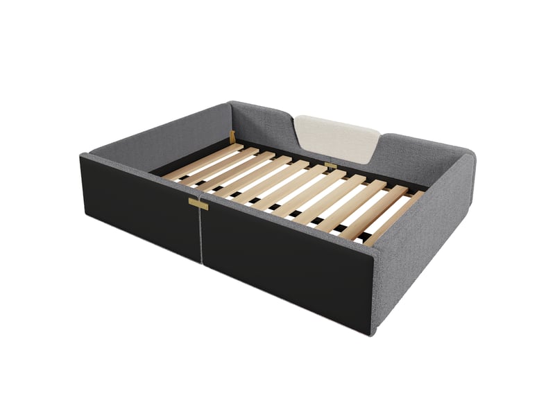  Lit rembourré gris 140x190 cm en velours avec barrières amovibles et poche de rangement  - Conforama D