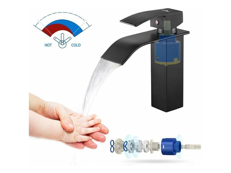 Robinet de lavabo style cascade, robinet de salle de bain en acier inoxydable, finition noire, y compris les tuyaux d'eau  - Conforama D