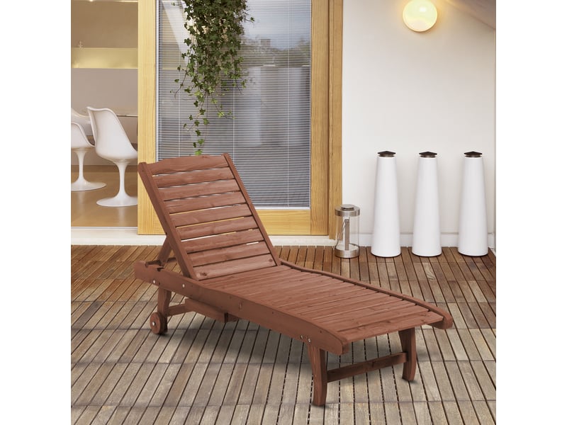 Bain de soleil transat style colonial dossier réglable 3 positions roulettes tablette support bois sapin pré-huilé  - Conforama C