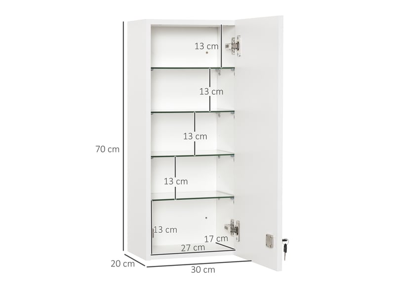  Armoire murale à médicaments 30x20x70 cm verrouillable réglable panneau de particules blanc  - Conforama D