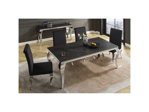 Table velena – rectangulaire 180 cm – plateau pierre frittée et acier chromé – style baroque