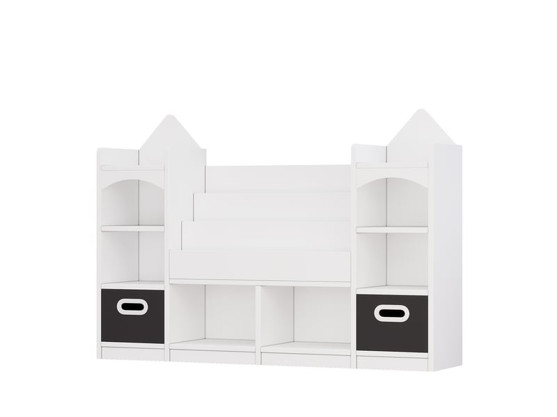  Bibliothèque enfant blanc - 4 niveaux avec 2 boîtes pliantes - 130x30x90 cm  - Conforama D