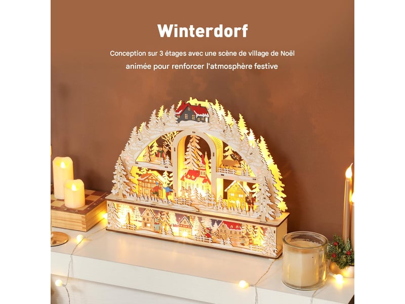  Village de noël lumineux 20 led en bois 45 x 10 x 35 cm  - Conforama D