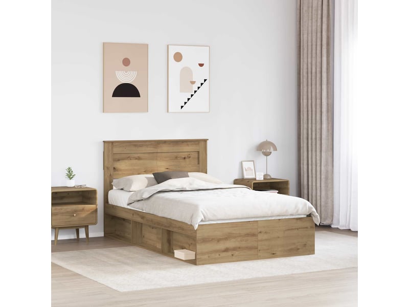  Lit double- lit adulte -  cadre de lit chêne artisan 120 x 190 cm bois de pin massif  - Conforama B