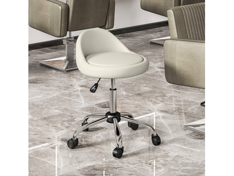  Tabouret de travail à roulettes blanc réglable en hauteur 63-83 cm, assise pivotante rembourrée, idéal au bureau  - Conforama B