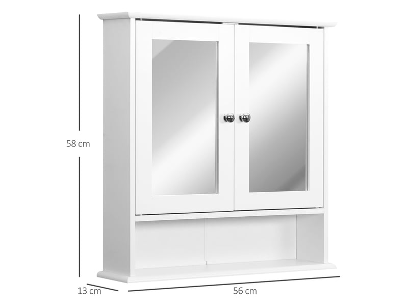  Armoire murale de salle de bain 2 portes miroir en mdf gris 56 x 13 x 58 cm  - Conforama C