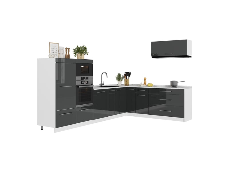 Vicco cuisine en angle, anthracite haute brillanceblanc, 327x60cm, pt marbre - Conforama E