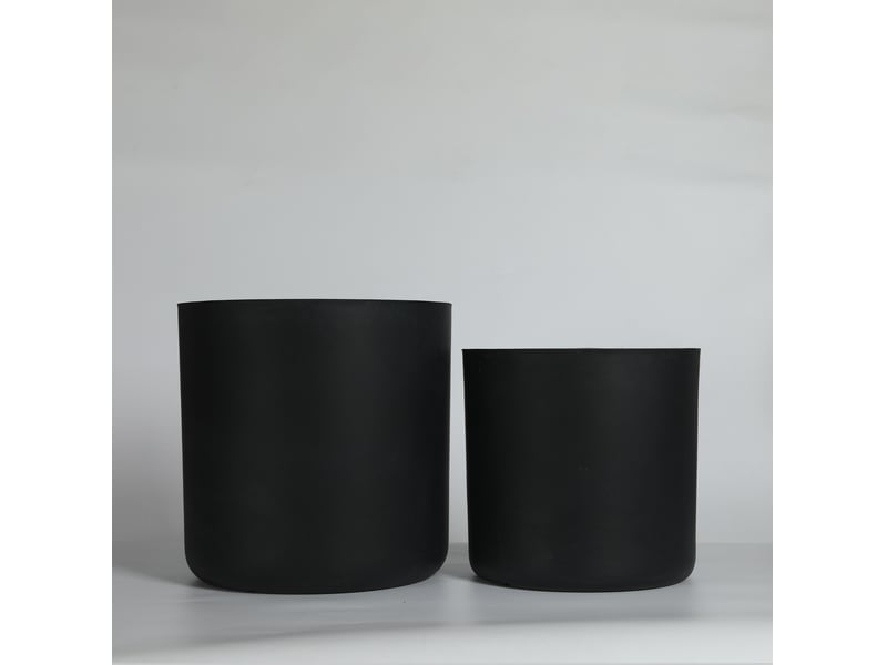  Lot de 2 pots de fleurs ronds 3440 cm – noir – oxyde de magnésium, faits main pour intérieur extérieur  - Conforama B