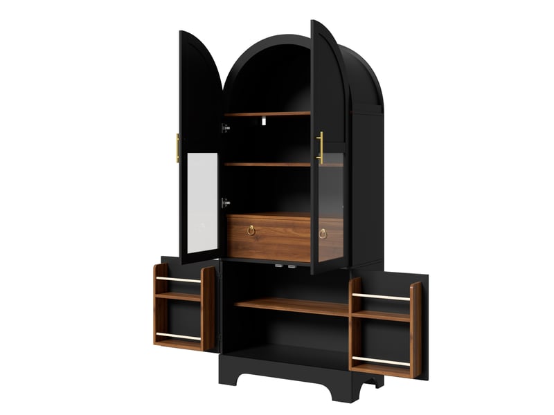 Buffet haut avec 4 portes, tiroir et led 76x40x180 cm, noir - Conforama E