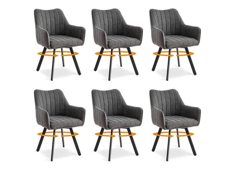  Lot de 6 chaises pivotante à 360°, chaise salle à manger scandinave, chaise salon avec pieds en métal, gris  - Conforama A
