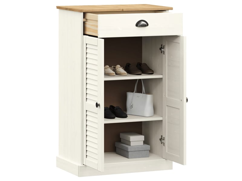  Meuble à chaussure, armoire à chaussures vigo blanc 60x35x96 cm bois massif de pin  - Conforama C