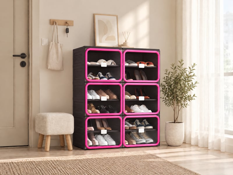  Armoire à chaussures en plastique pp - 24 paire(s) - porte abattante transparente - anti‑poussière - sans assemblage - meuble rangement chaussures petit espace - noir‑rouge  - Conforama B
