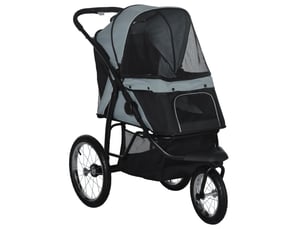 Poussette pliable 111 x 58 x 107 cm – grise – 3 roues tout-terrain, frein, réflecteurs et rangement pratique