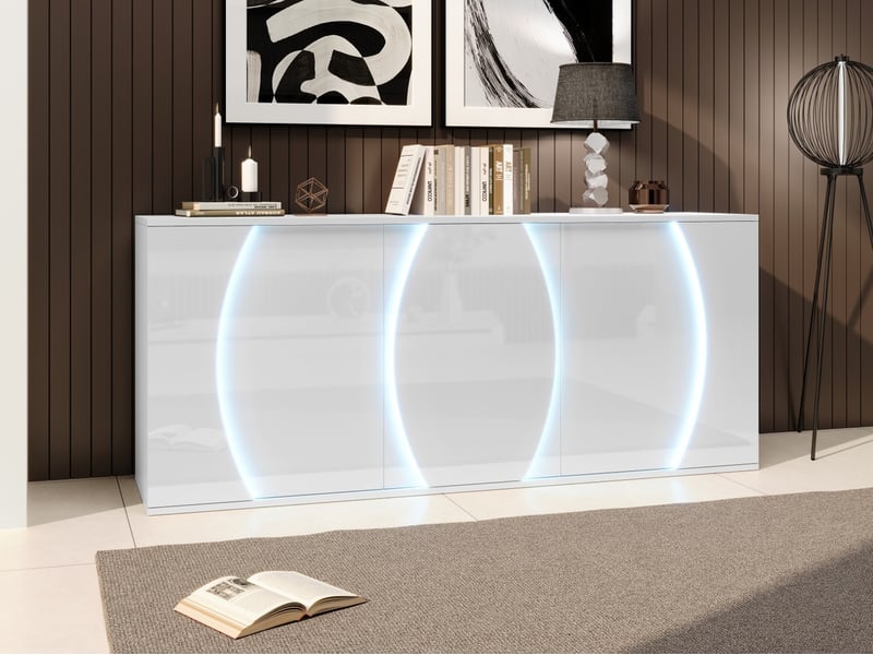Buffet de salon, 150 x 40 x 70 cm, meubles de rangement avec portes à led, blanc - Conforama B