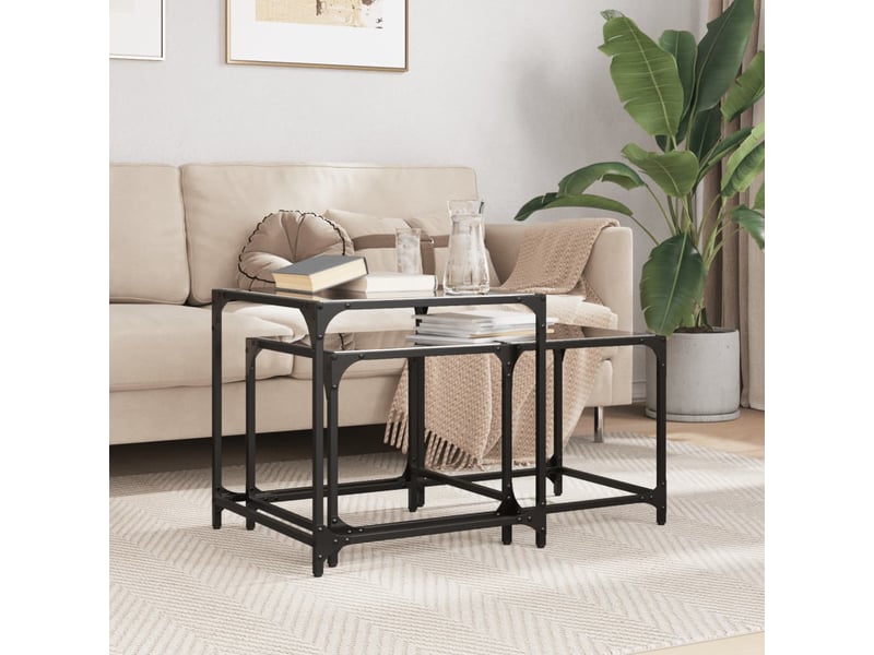  Tables basses gigognes 2 pcs | table de salon dessus en verre noir acier  - Conforama B