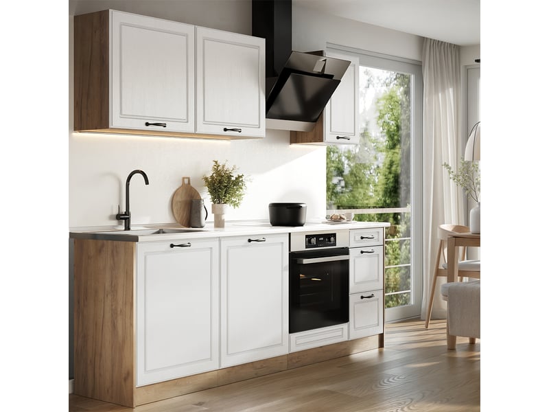 Vicco cuisine, blanc campagnechêne doré, 220cm sans plan de travail  - Conforama C