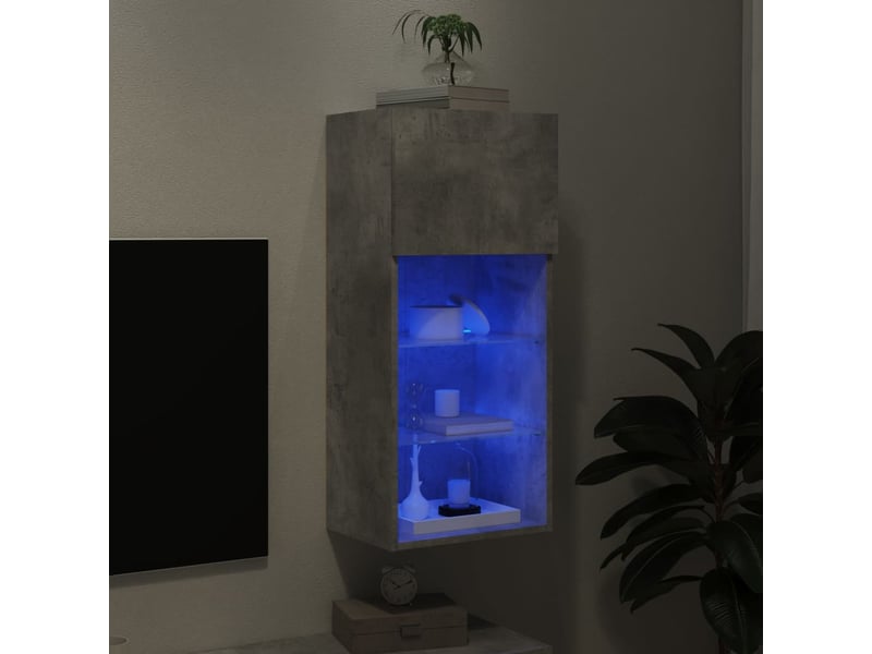  Meuble tv - banc tv - meuble de rangement avec lumières led gris béton 40,5x30x90 cm  - Conforama D