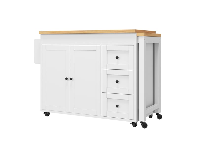  Îlot de cuisine extensible 116x45x89 cm, rangement, mdf, métal, blanc  - Conforama A