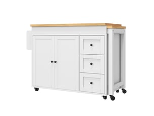 Îlot de cuisine extensible 116x45x89 cm, rangement, mdf, métal, blanc