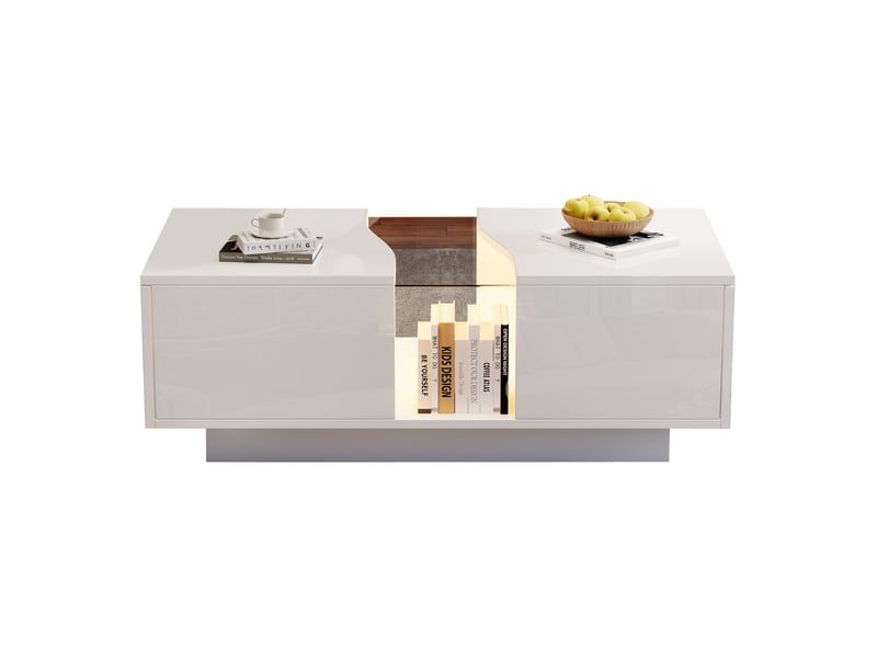  Table basse led 100x50x35 cm 2 tiroirs mdf blanc  - Conforama A