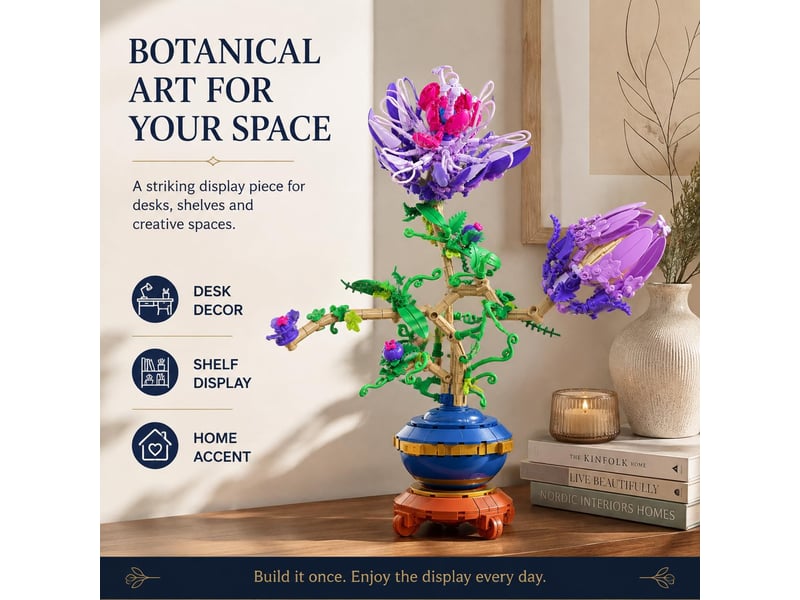 Set de construction fleur de la passion violette, 537 pièces – briques décoratives pour adultes - Conforama E