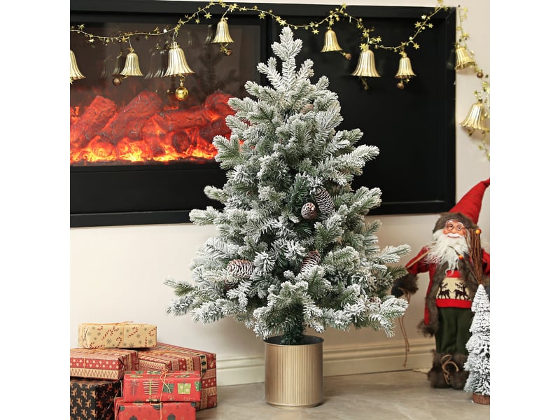  Sapin de noël enneigé avec pommes de pin, ignifugé, stable, ø60 x 100 cm (h), vertor  - Conforama D