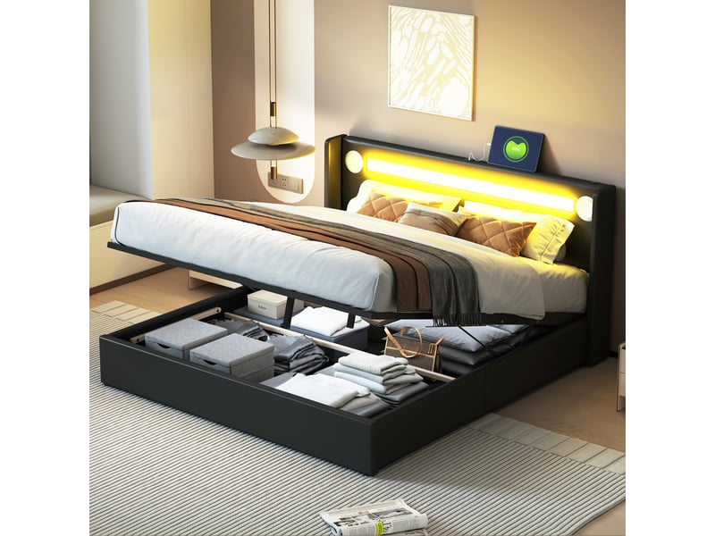  Lit capitonné en cuir pu noir 160 x 200 cm  - Conforama B